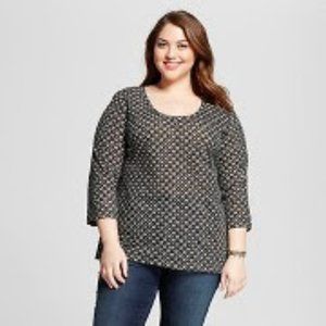 Black & Cream Print 2/4 Sleeve Tee Ava & Viv